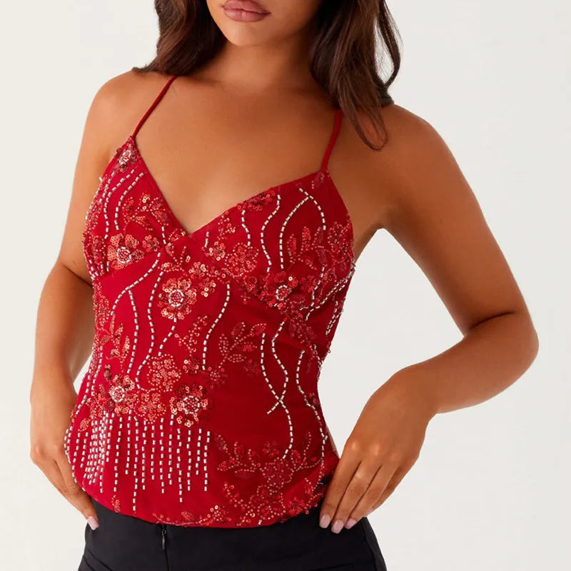 Glitter Pearl Halter Party Top