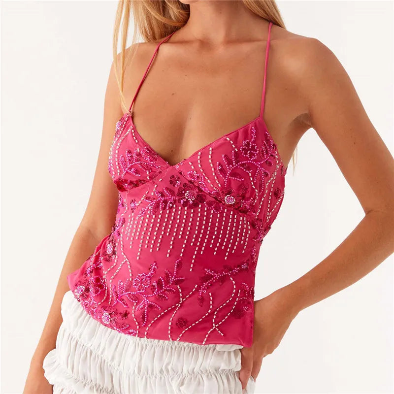 Glitter Pearl Halter Party Top
