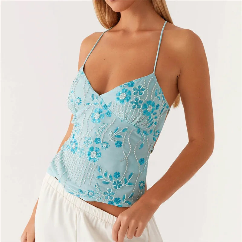 Glitter Pearl Halter Party Top